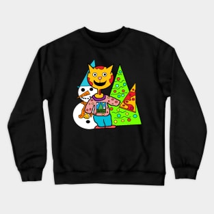 my cat loves Christmas with pizza Crewneck Sweatshirt